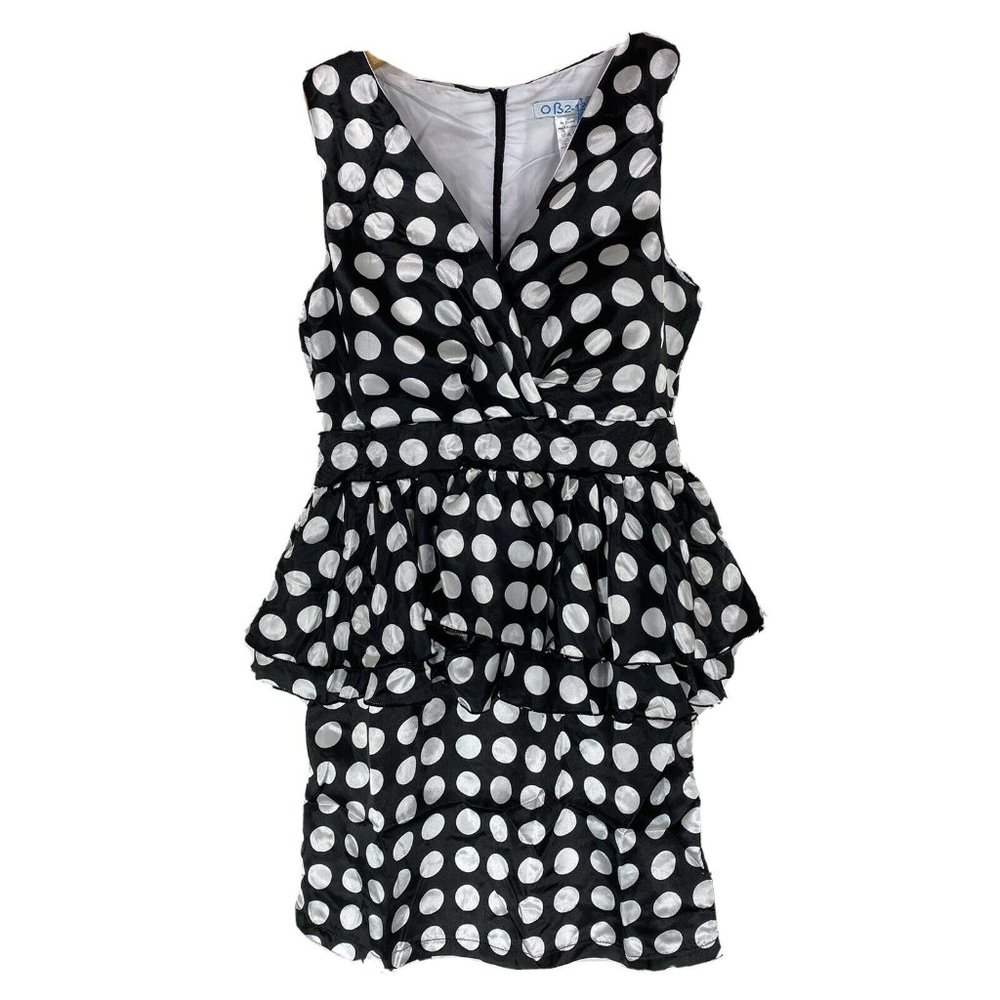 OB2-12 S Dress Peplum Sheath Satin Black White